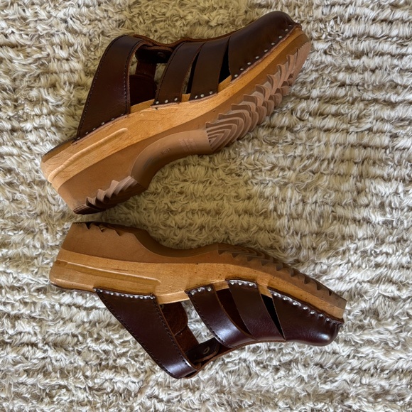 Troentorp Brown Leather Slip On Clogs Size 38 US 7.5 - Picture 5 of 7